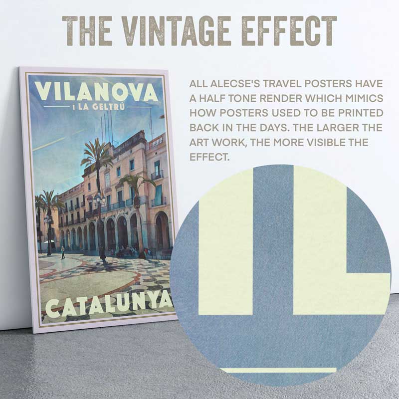 Super zoom (macro) view of the intricate half-tone render details in the 'City Hall Elegance' poster by Alecse™, highlighting artistic craftsmanship