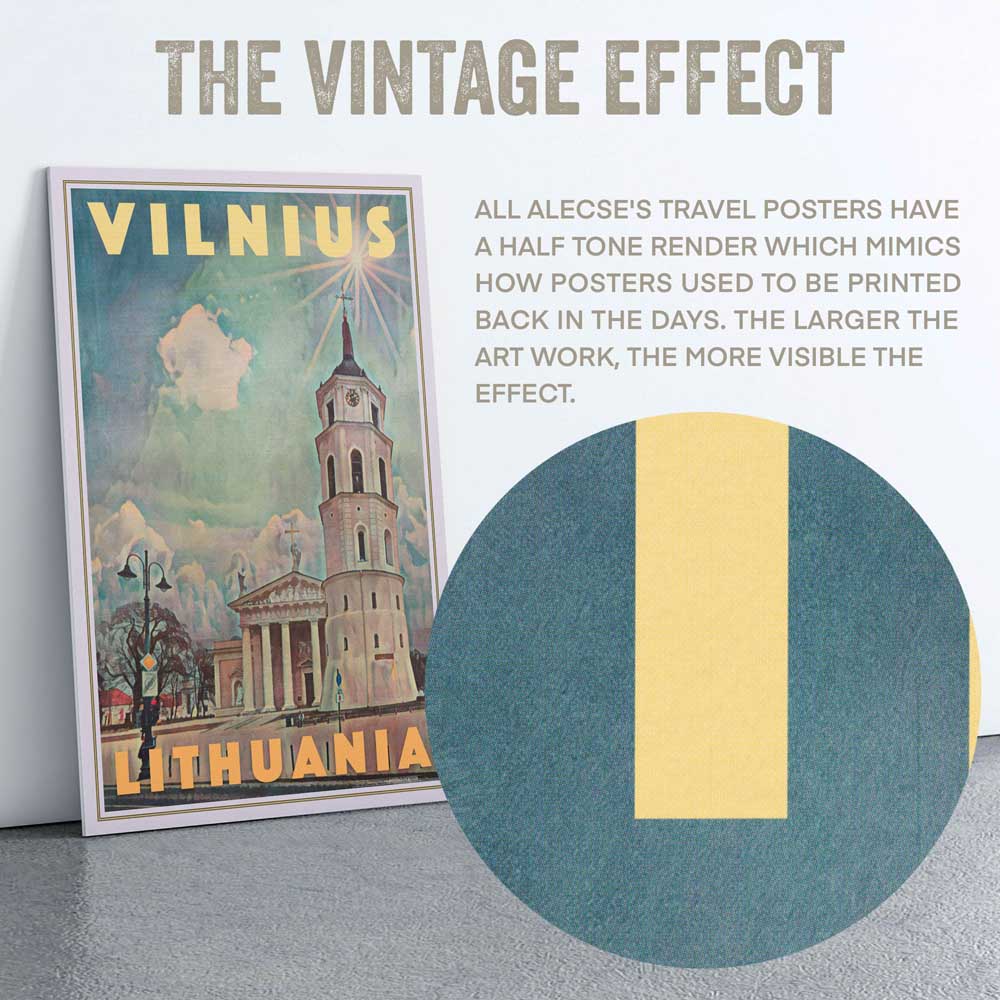 Close-up view of the half-tone texture in the Vilnius poster 'Saint Ladislas Cathedral' by Alecse™, adding vintage charm