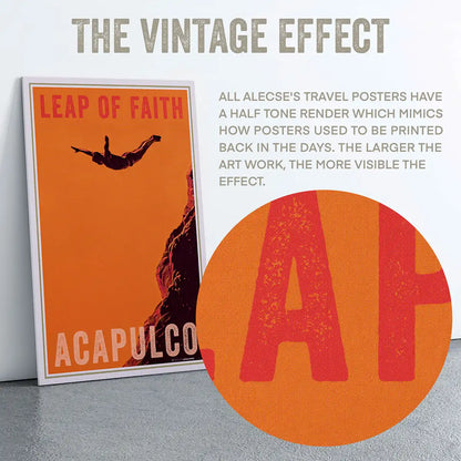 Macro shot of the halftone print effect on the word “Acapulco” from the limited edition poster.