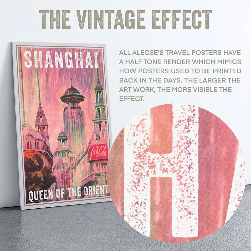 Vintage effect macro detail of the Queen of the Orient typography and print texture.