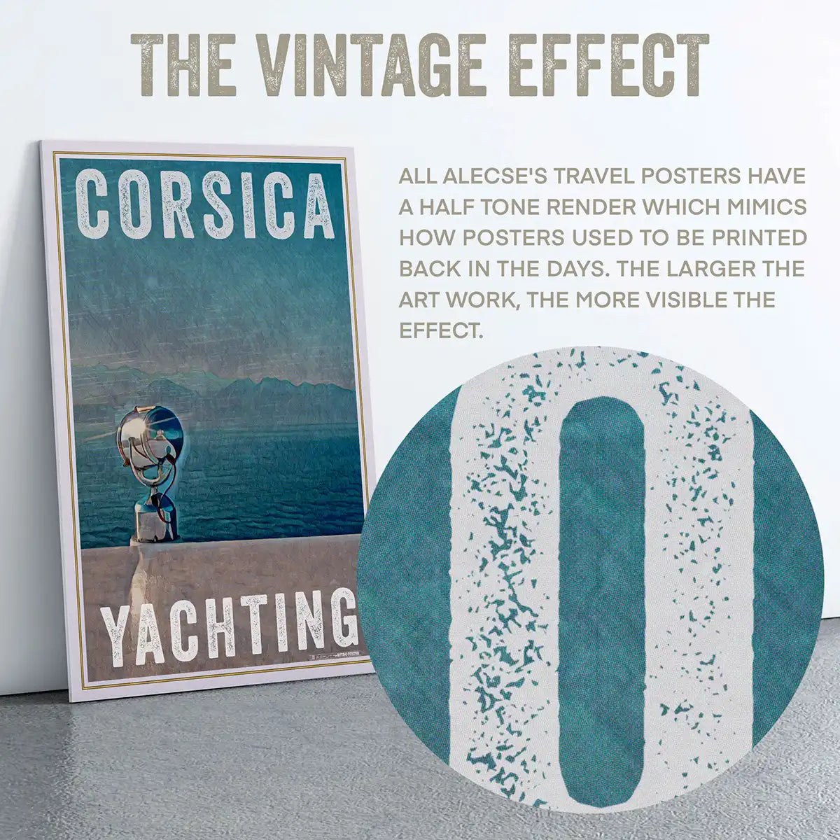 Macro of textured blue halftone printing in Yachting in Corsica collector edition.