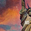 Déraille de l'affiche des 5 arrondissements de New York avec la Statue de la Liberté