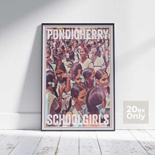 Affiche Pondichéry Ecolières par Alecse | Affiche de voyage en Inde édition collector | 20ex