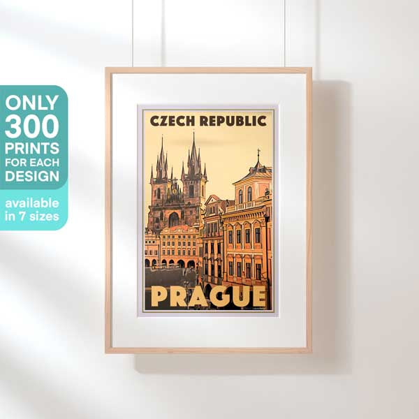 Affiche encadrée en édition limitée de Prague 100 Spires, capturant l'essence de la capitale tchèque.