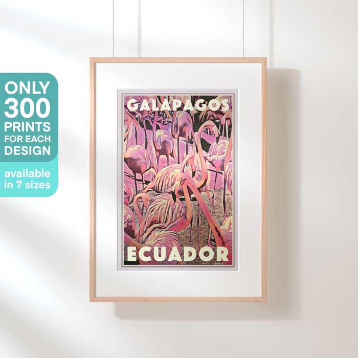 Limited Edition Ecuador Travel Poster of Galapagos | Flamingos by Alecse
