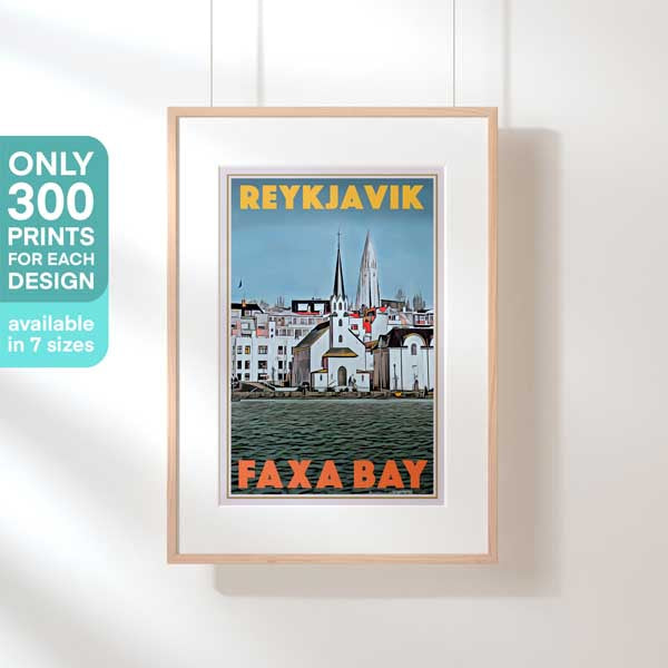 Limited Edition Iceland Travel poster of Faxa Bay, Reykjavic