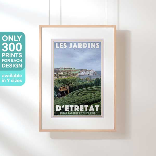 Limited Edition Normandy poster of Etretat picturing the famous cliffs seen from the beautiful Gardens of Etretat
