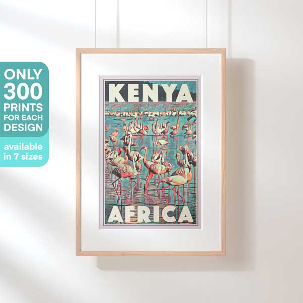 Limited Edition Kenya poster with Flamingos