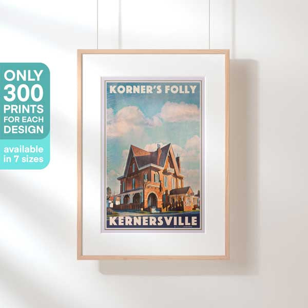 Limited edition Korner's Folly poster in a frame, highlighting its status as a collectible art piece