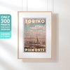 Hanging-frame image of the Turin Piemonte travel poster with text noting it is limited to 300 editions (not numbered)