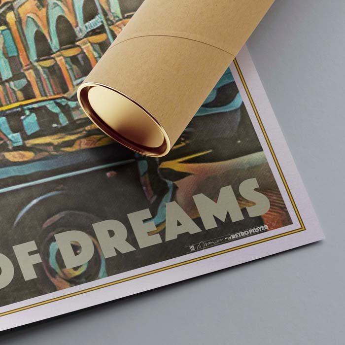 Toutes nos affiches de voyage vintage sont imprimées sur du papier EMA de qualité exposition avec une finition mate et emballées dans un tube en carton