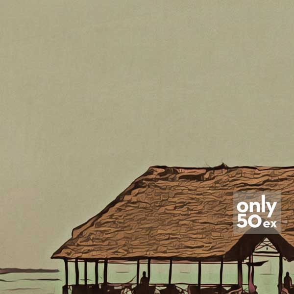 Detailed view of "The Pier" travel poster showing Alecse's soft focus artistry and the serene Zanzibar pier in warm, inviting colors