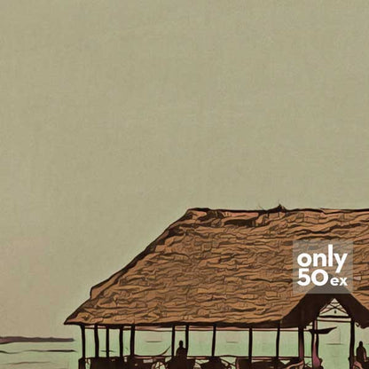Detailed view of "The Pier" travel poster showing Alecse's soft focus artistry and the serene Zanzibar pier in warm, inviting colors