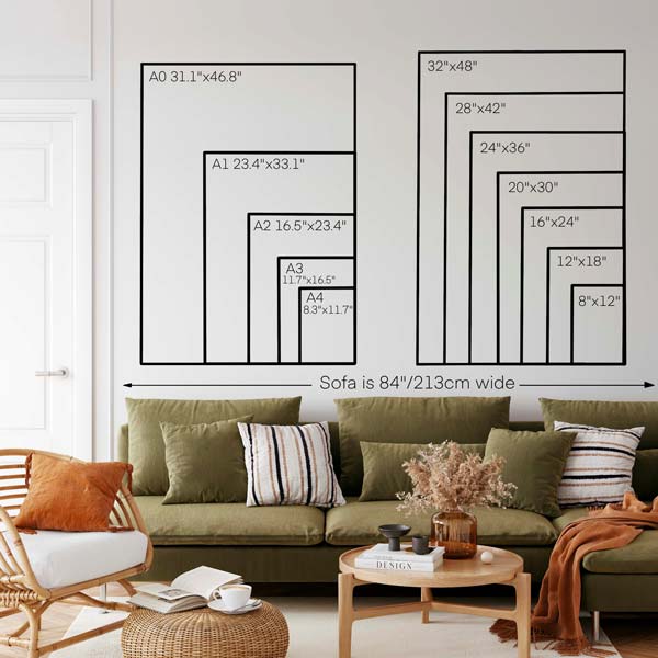 Our posters size chart : From postcards (not in the chart) to 4XL and even oversized. Perfect for all Gallery and Travel Wall