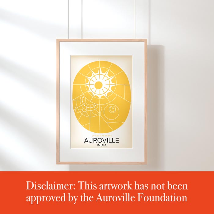 This artwork created by French artist Cha has not been approved by the Auroville Foundation