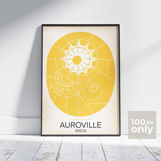 Affiche de la carte d'Auroville par The Wanderer Maps™ x Cha