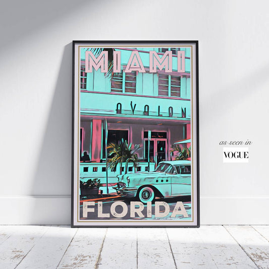 Affiche Miami Avalon Rose par Alecse | Affiche de voyage en Floride | Édition Collector