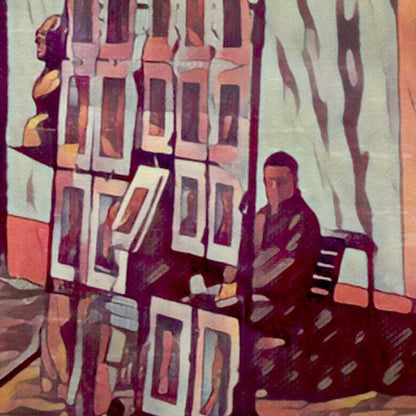 Details showing an artist selling his art in a street of Buenos Aires