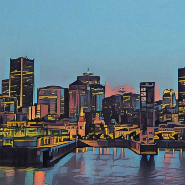 Détails de Montréal au coucher du soleil | Affiche de voyage au Canada