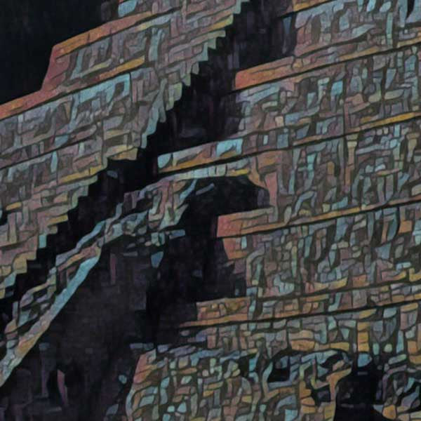 Details of the Chichen Itza pyramid in the Mexico Travel Poster