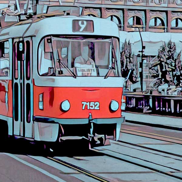 Details of Prague Poster Tram | Czech Republic Gallery Wall Print of Prague