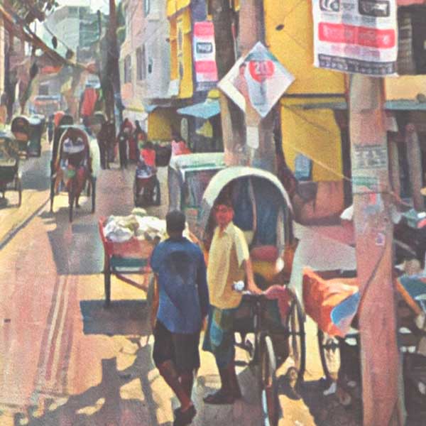 Close-up view of the Chittagong Bangladesh poster, showcasing Alecse’s soft-focus technique and retro-inspired details
