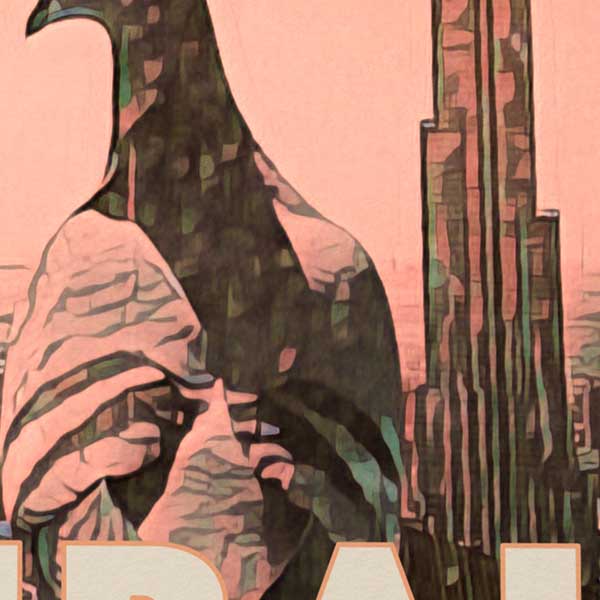 Details of the pigeon in the Dubai poster