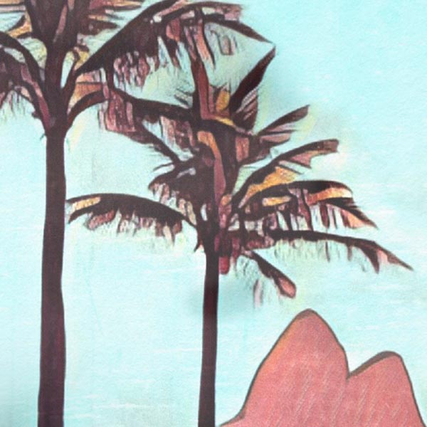Close-up view of the Ipanema Rio poster, showcasing Alecse’s soft focus style and pastel tones