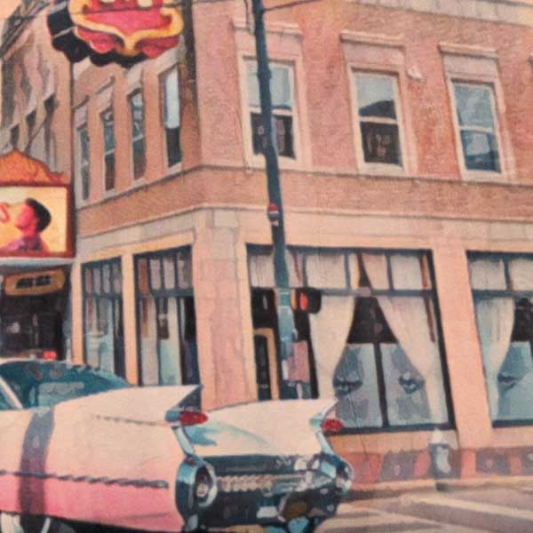 Details of the cadillac in the Tribute to Elvis Memphis poster