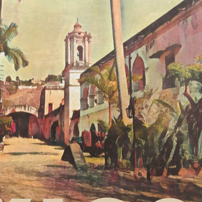Details of the Hacienda Santa Cruz in the Merida Travel Poster of Mexico