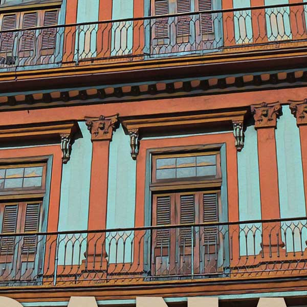Details of the Partagas Cigars building in Havana, Cuba
