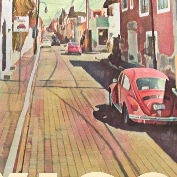 Zoomed view of Alecse's 'Puebla Travel Poster' revealing the soft focus style and vintage charm