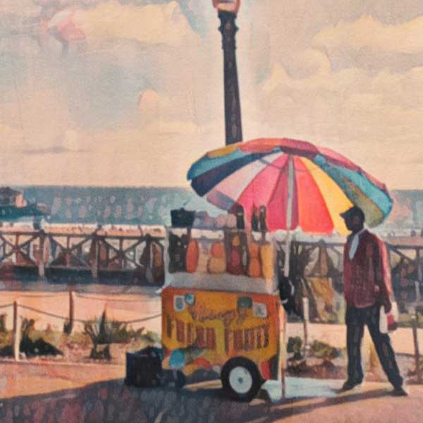 Close-up of Santa Monica Travel Poster Revealing Alecse's Soft Focus Artistic Style