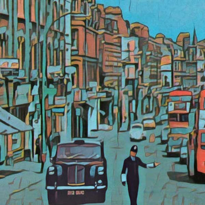 Details of a black cab and a bobby in Putney London