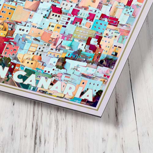 Details of corner of a travel poster on Dibond™ aluminium panel