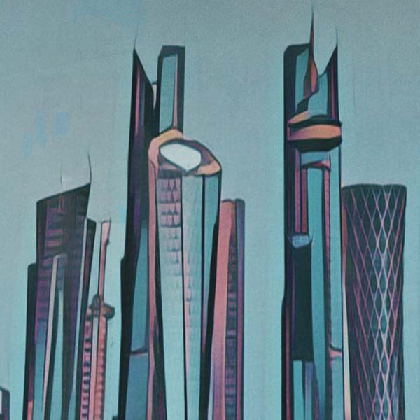 Details of the skyscrapers in the Doha poster by Alecse