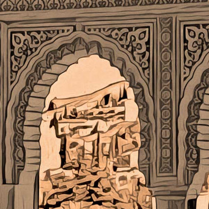 Close-up of Granada Spain Travel Poster, showcasing Alecse’s soft focus and half-tone render style