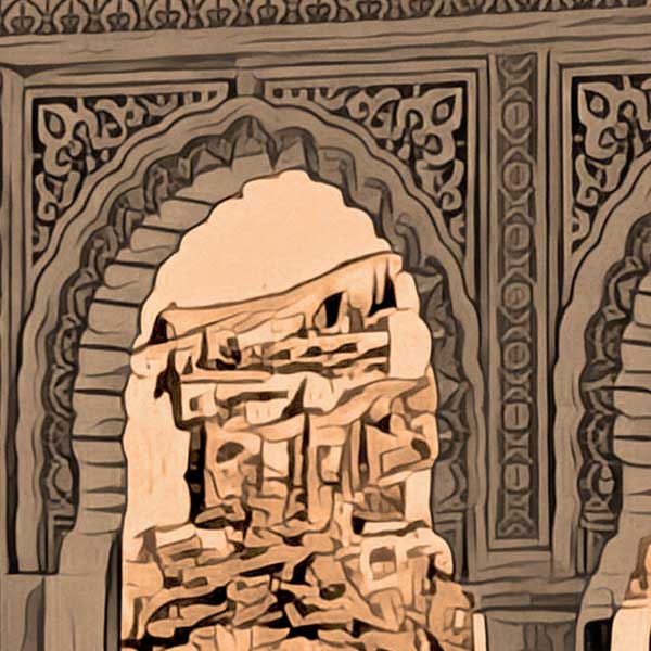 Close-up of Granada Spain Travel Poster, showcasing Alecse’s soft focus and half-tone render style