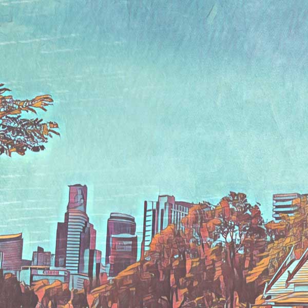 Details of the skyline in Bangkok Poster Lumphini Park Lake | Thailand Vintage Travel Poster