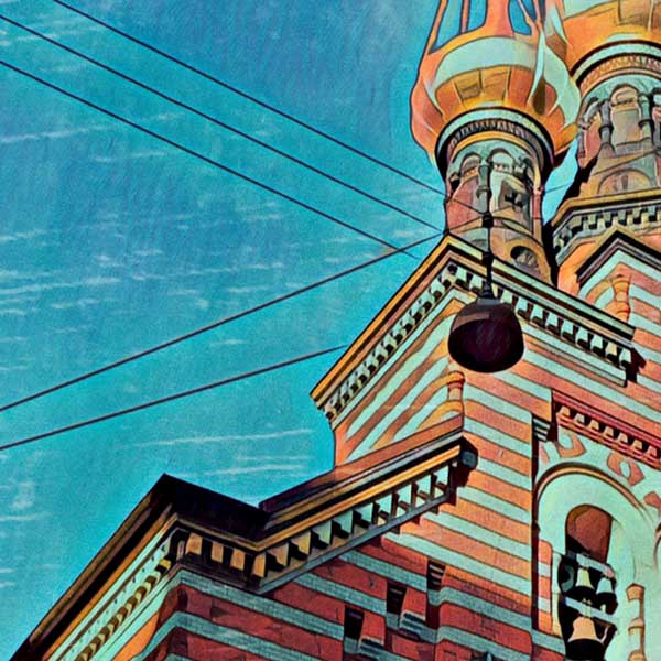 Détails de l'église Nevsky dans l'affiche de Copenhague