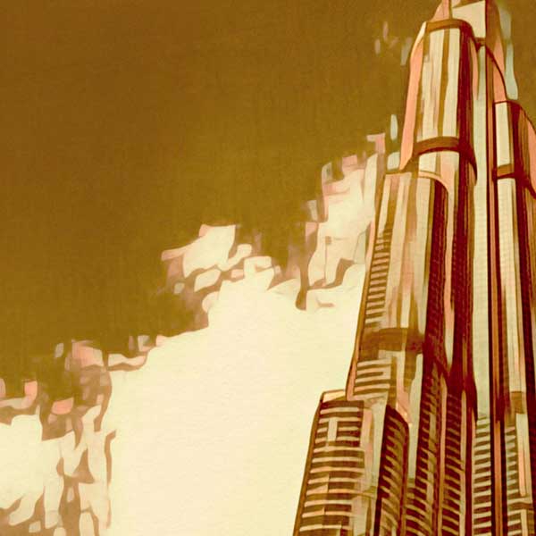 Details of the Burj Khalifa building in the Dubai poster