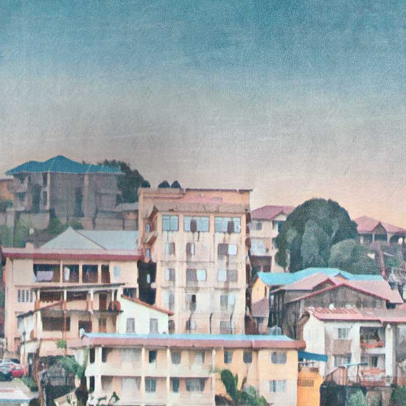 Details of the buildings in the Freetown poster Sunrise by Alecse