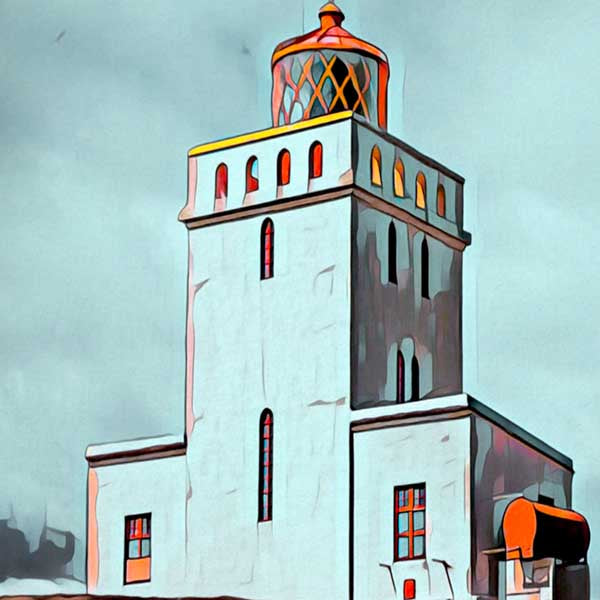 Details of the lighthouse in Iceland poster Dyrholaey Lighthouse | Iceland Travel Poster