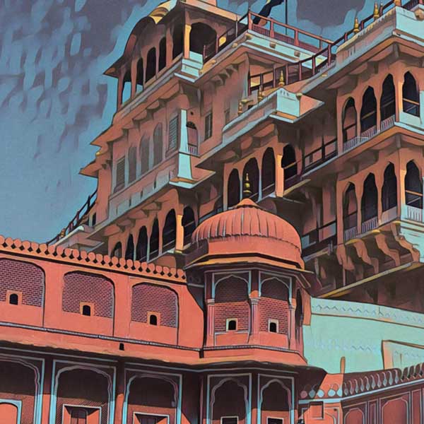 Details of Jaipur Poster City Palace by Alecse | India Gallery Wall Print
