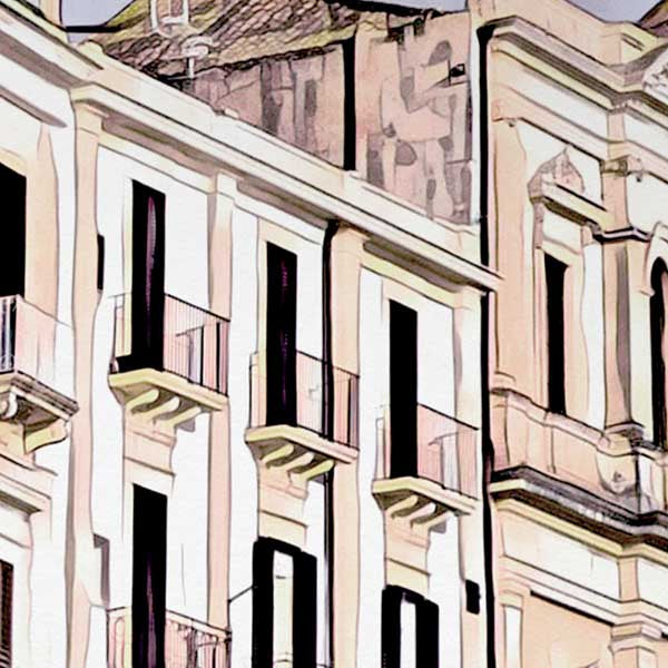 Gros plan sur l'affiche de Syracuse Violet | Affiche classique de la Sicile Italie