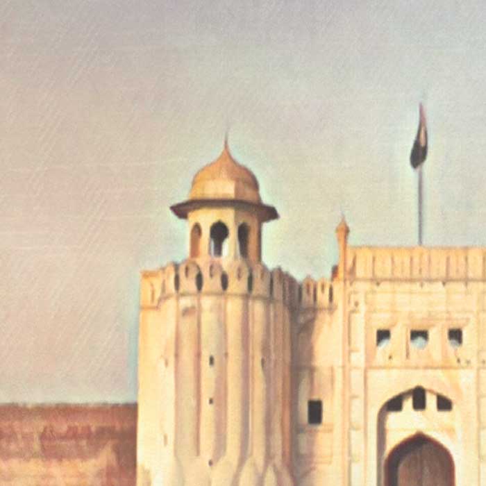 Details of the castle in the Lahore poster of Pakistan
