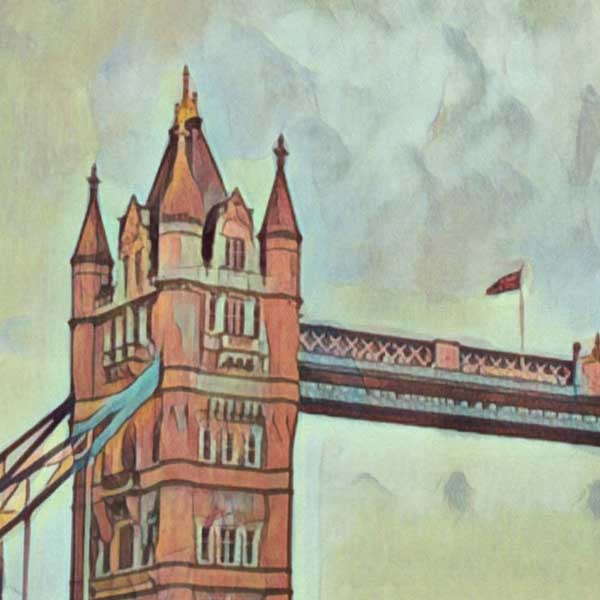 Détails du Tower Bridge à Londres Affiche de voyage vintage par Alecse
