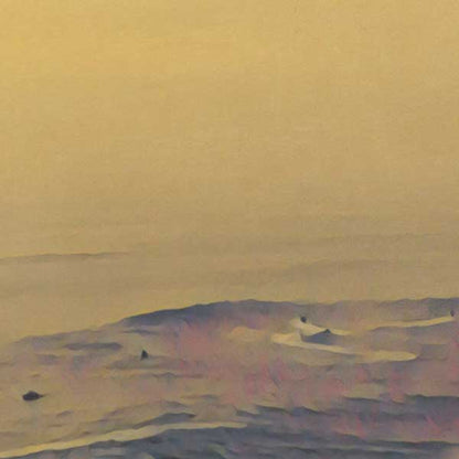 Close-up view of Nazare Portugal travel poster showcasing Alecse’s soft focus style