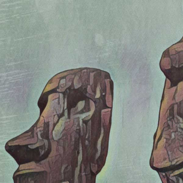 Détails des têtes de Moais sur l'affiche de l'île de Pâques de Rapa Nui par Alecse