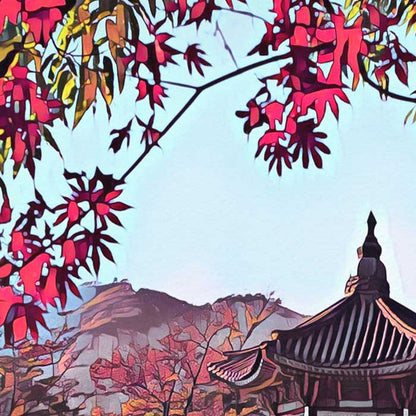 Details of the Seoul Poster Gyeongbok, South Korea Vintage Travel Poster 